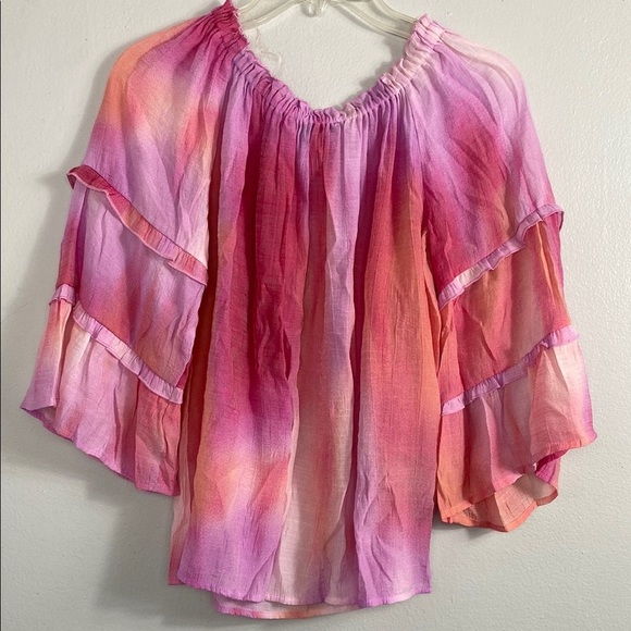 Zac & Rachel Pink and Orange Ruffled Bell Sleeve Blouse - Picture 5 of 7